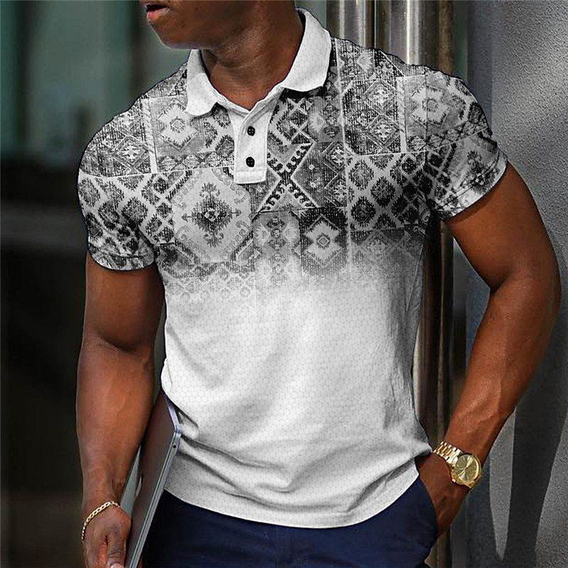 

Мужская повседневная рубашка поло с 3D цифровой печатью в ретро этническом стиле 6XL