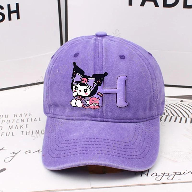 Kuromi Letter A-Z Baseball Cap for Women Sanrios Summer Adjustable Sun Hat Anime Cute Retro Sunbonnet Adult Headgear Kids Gifts