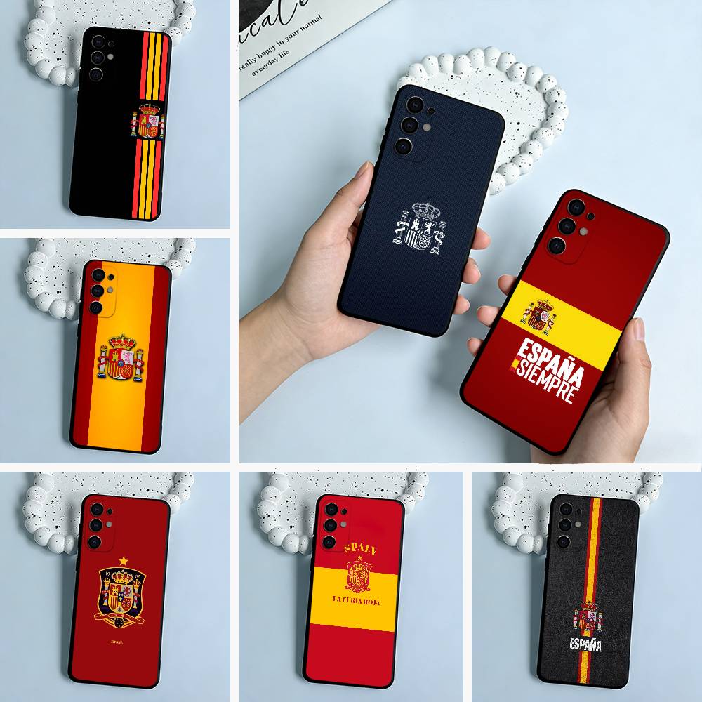 Spanish Flag Pattern Phone Case For Samsung S25,S24,S21,S22,S23,S30,Ultra,S20,Plus,Fe,Lite,Black Soft Silicone