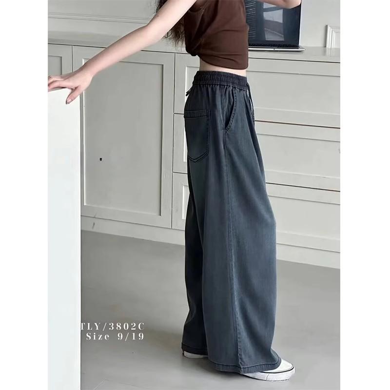 Girls Summer Thin Jeans Lyocell Cotton Straight Leg Jeans Big Kids Wide Leg Long Trousers