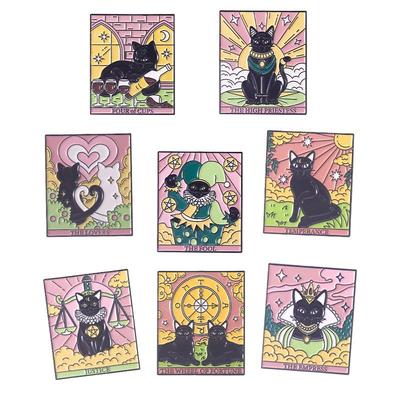 Tarot Card Badges Cartoon Black Cat Enamel Badge Arts Crafts Sewing Apparel Backpack Decorative Pins