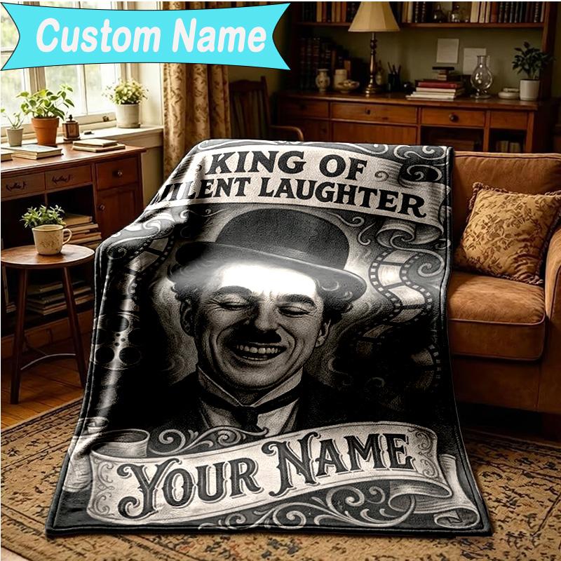 1PC Custom Name Blanket Silent Laughter Charlie Flannel blankets Patterns Throw Blanket All-Season Soft Gift for Couch, Bed, Camping, Birthday gifts