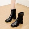 Shoes Couple~ Short Boots Women's Spring Square Head Martin Boots Small French Thick Heel Skinny Boots