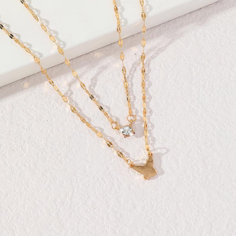 Double Layer Butterfly Rhinestone Necklace - Elegant Summer Fashion Jewelry for Women