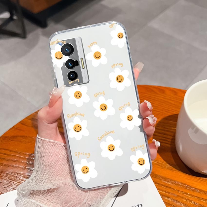 Чехол для мобильного телефона для Vivo X70 X80 Pro Plus X200S X27 X21 X60 Красивый цветочный узор Прозрачный ТПУ Улучшенная противоскользящая защитная оболочка для Vivo Чехол