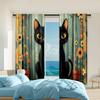 2 Pcs   Versatile Polyester Transparent Curtains for Home Decoration Charming Rustic Black Cat & Floral for Use In Bedrooms and