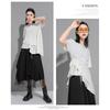 Morino Asymmetrical Short Draped Loose Women's T-Shirt, Sleeve, Hem, Slimming, Fit, Unique, Fashionable, Spring/Summer (L, White)