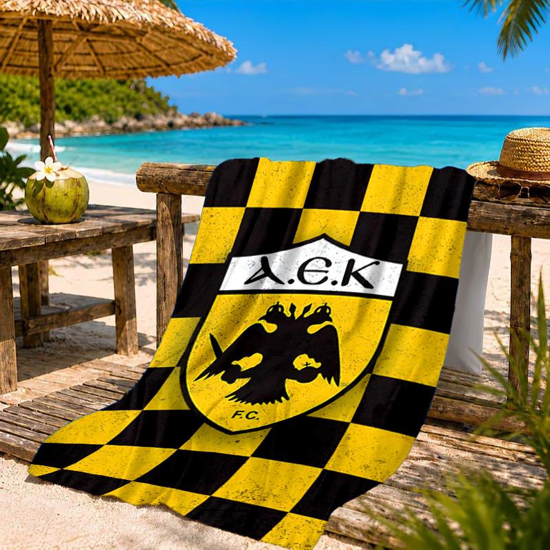 Asciugamano da Spiaggia AEK Atene con Design dello Stemma Oro e Nero, Asciugatura Rapida, Facile da Curare, Adatto Sia per il Fitness che per le Vacanze al Mare, Essenziale per lo Sport