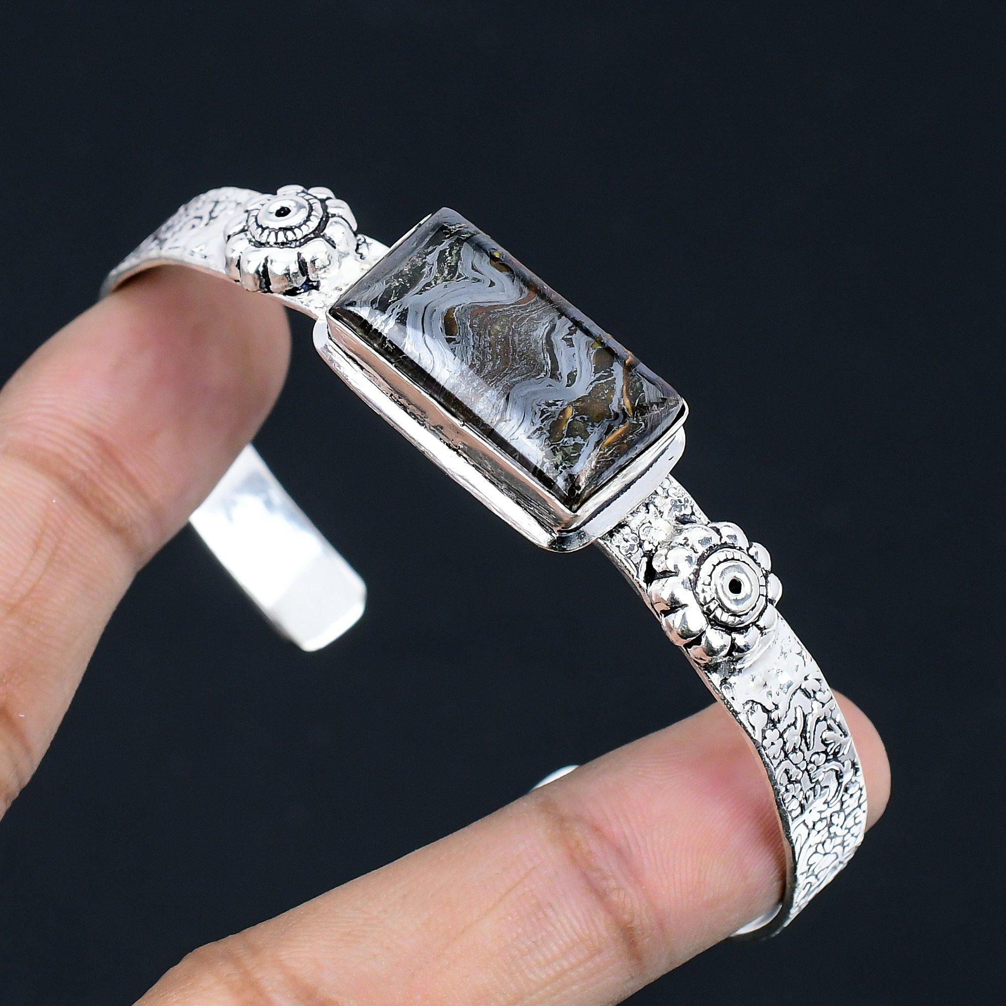 

Womens day Sale 925 Sterling Silver Iron Tiger Eye Stone Birthday Bangle Jewelry Adjustable