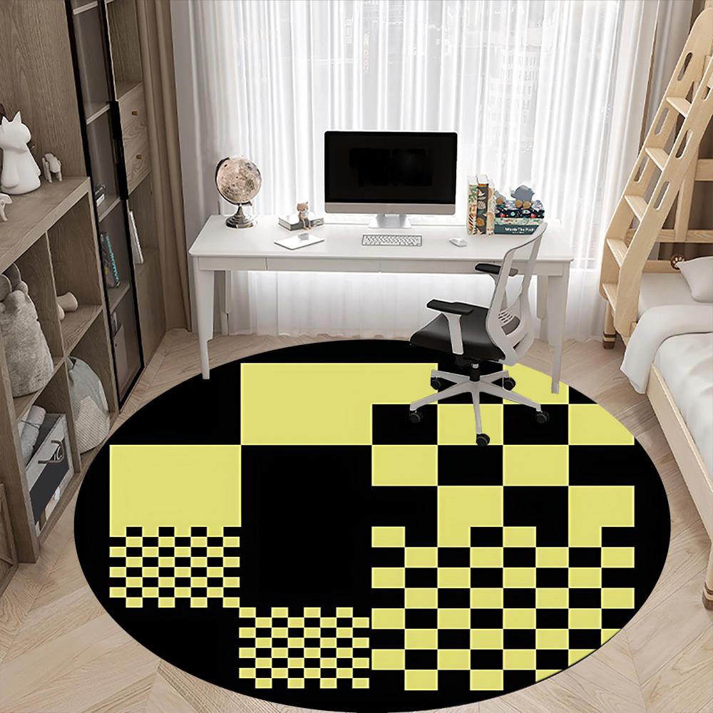1pc Checkerboard Pattern Office Round Area Rug, Indoor Mat Suitable For Office, Under Office Chairs Bedroom Living Room Home Decor, Room Deco