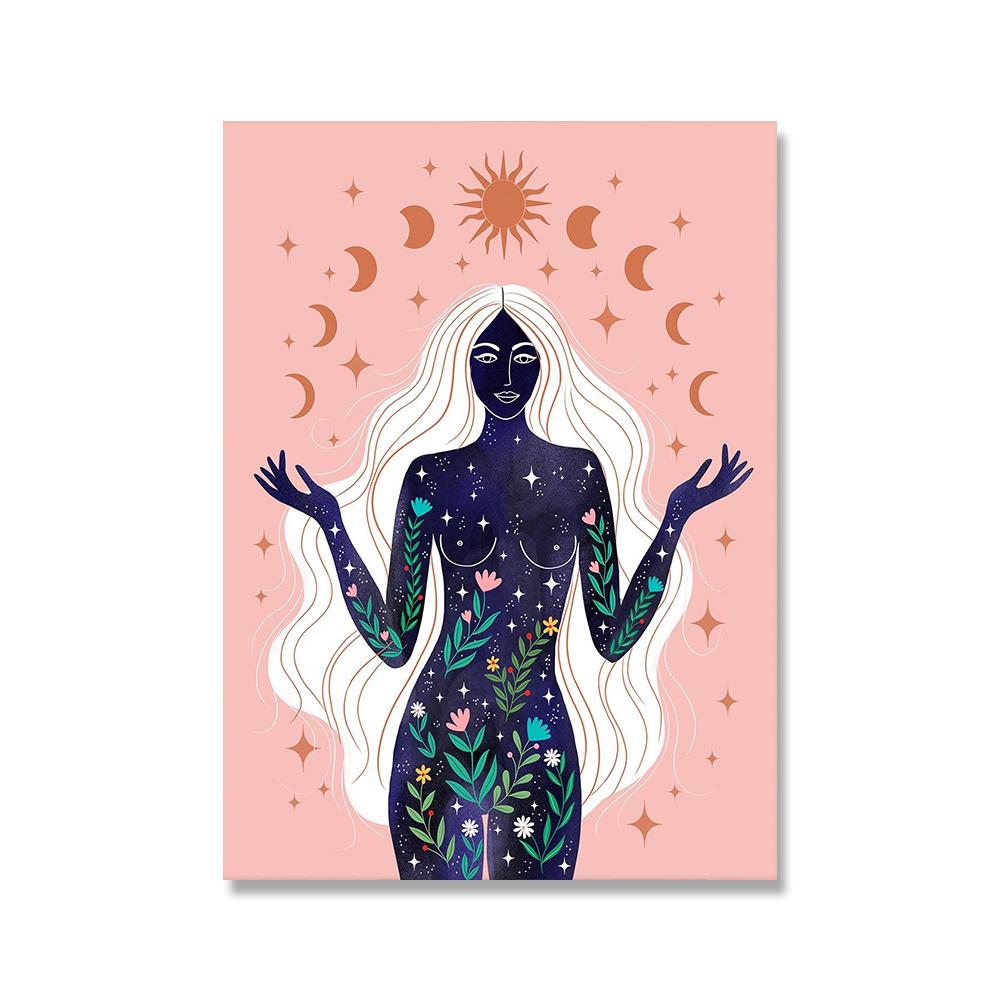 

Богиня Земли Принты Постеры Колдовство Звезды Луна Волшебное Солнце Картина на холсте Настенные картины Картины Бохо Гостиная Домашний декор 21x30cm No Framed