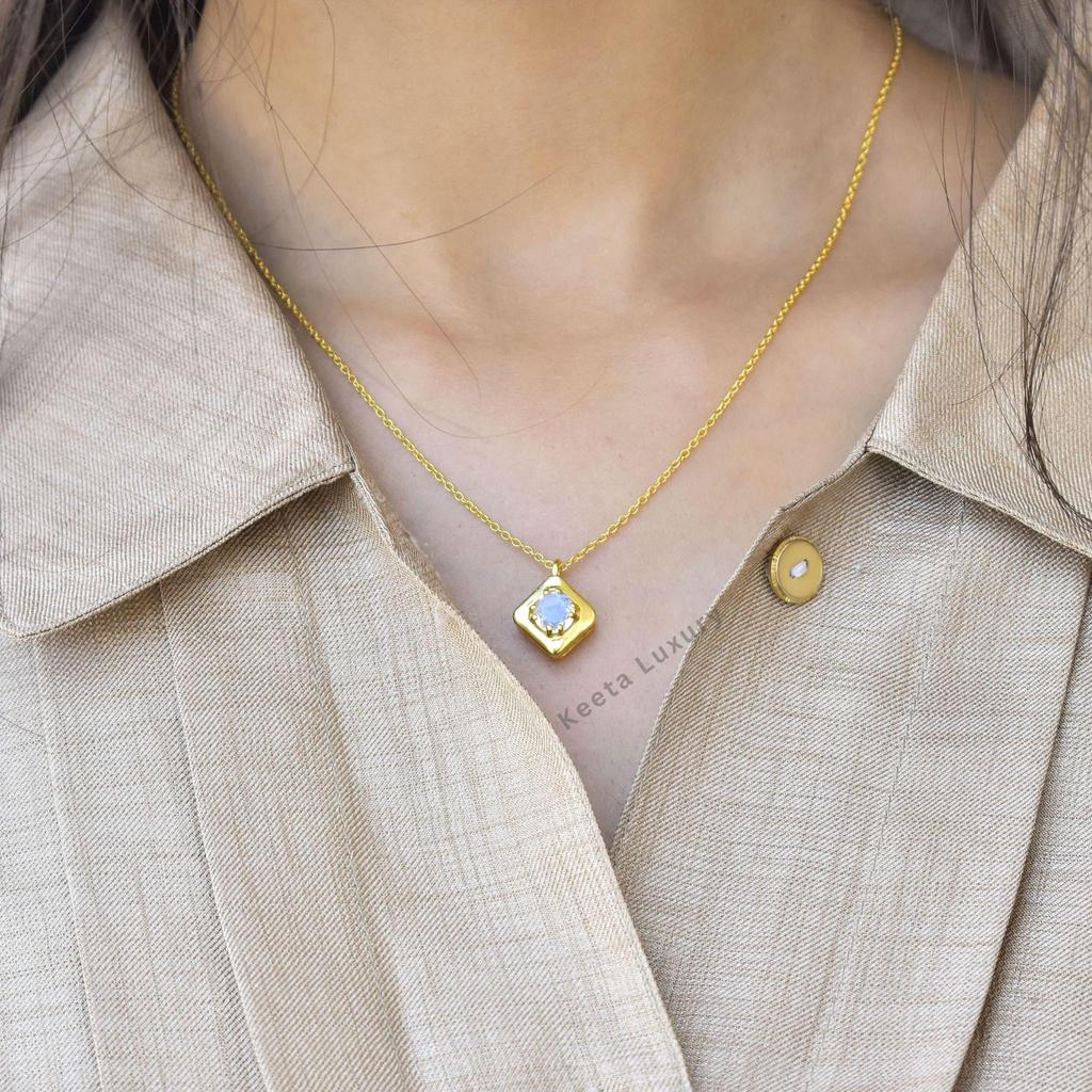 Genuine Rainbow Moonstone necklace, Moonstone Faceted round necklace, Moonstone 14K Gold necklace, Crystal necklace, Bridesmaid jewelry
