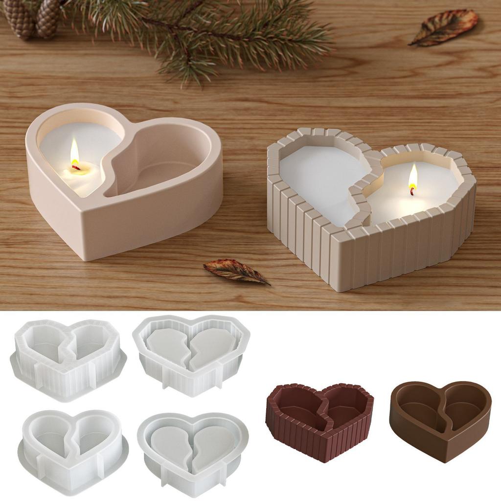 Two Grid Heart-shaped Silicone Mold DIY Striped Heart-shaped Candle Cup Storage Box Gypsum Mold