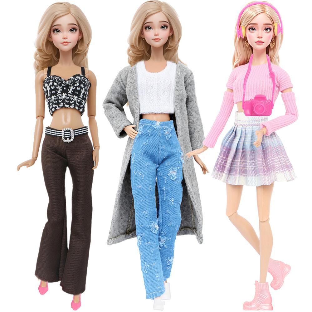 Modern 3 Set Doll Clothes and Accessories for 30cm Doll 11.5'' Girl Doll 30cm Kids Toy Gift Coat Tops Pants Trousers Skirts Boots Shoes