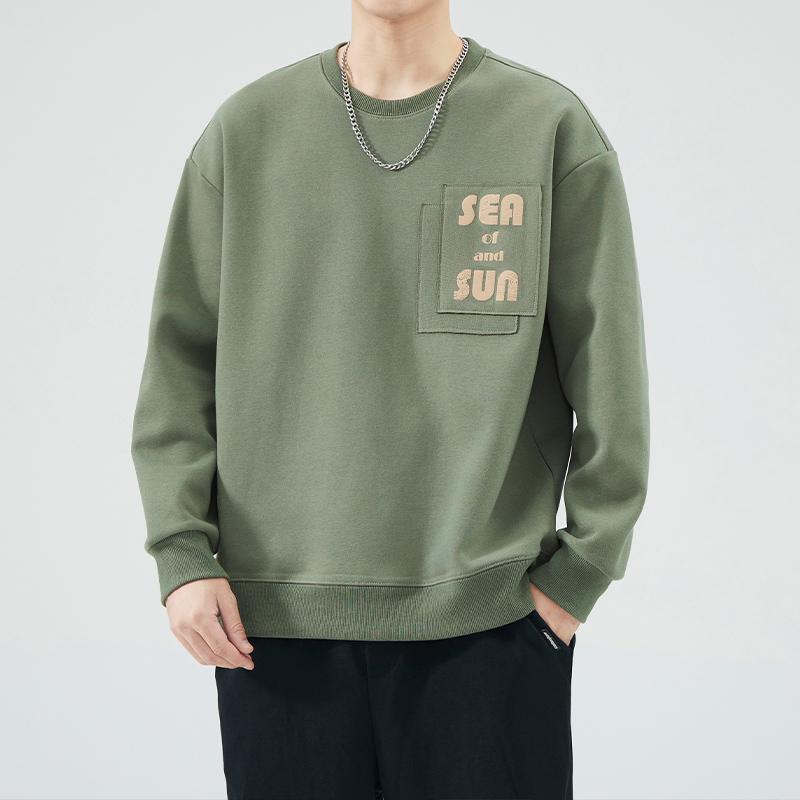 Men S Loose Fit Round Neck Long Sleeve Hoodless Sweatshirt
