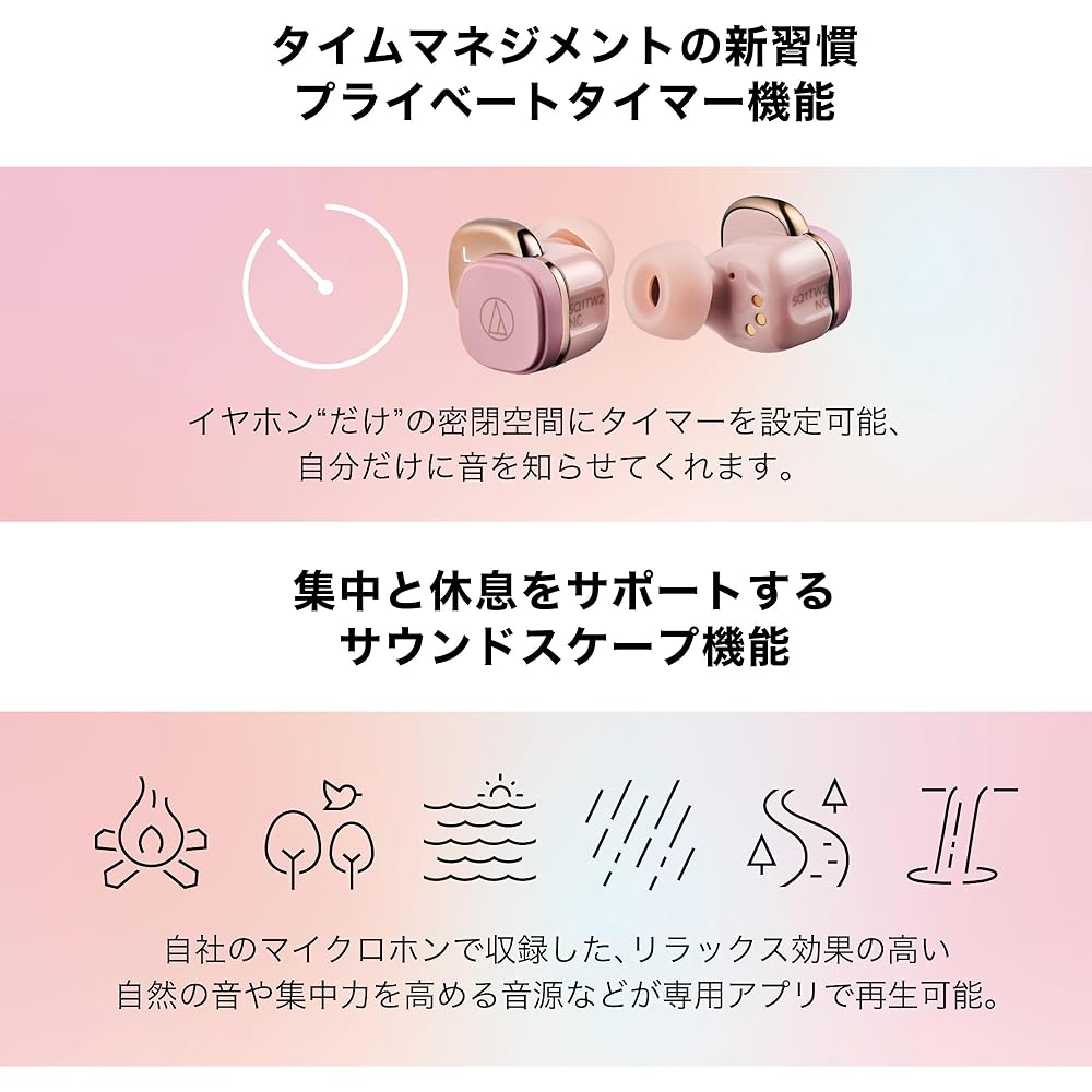 Audio-Technica ATH-SQ1TW2NC GY(E) Noise-Canceling Wireless Earphones, Bluetooth, True Wireless, Up To 22.5 Hours Playback, IPX5 Waterproof, Wireless C