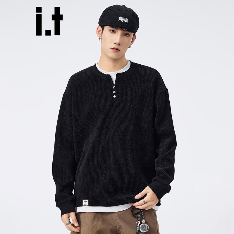 CHOCOOLATE Men's Faux Two-Piece Henley Sweatshirt