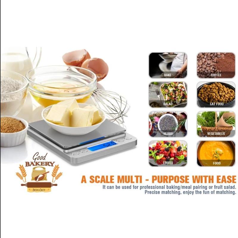 Rechargeable 3000G/0.1G Food Weighing Scale Digital Kitchen Scale Weight Grams Cooking Baking