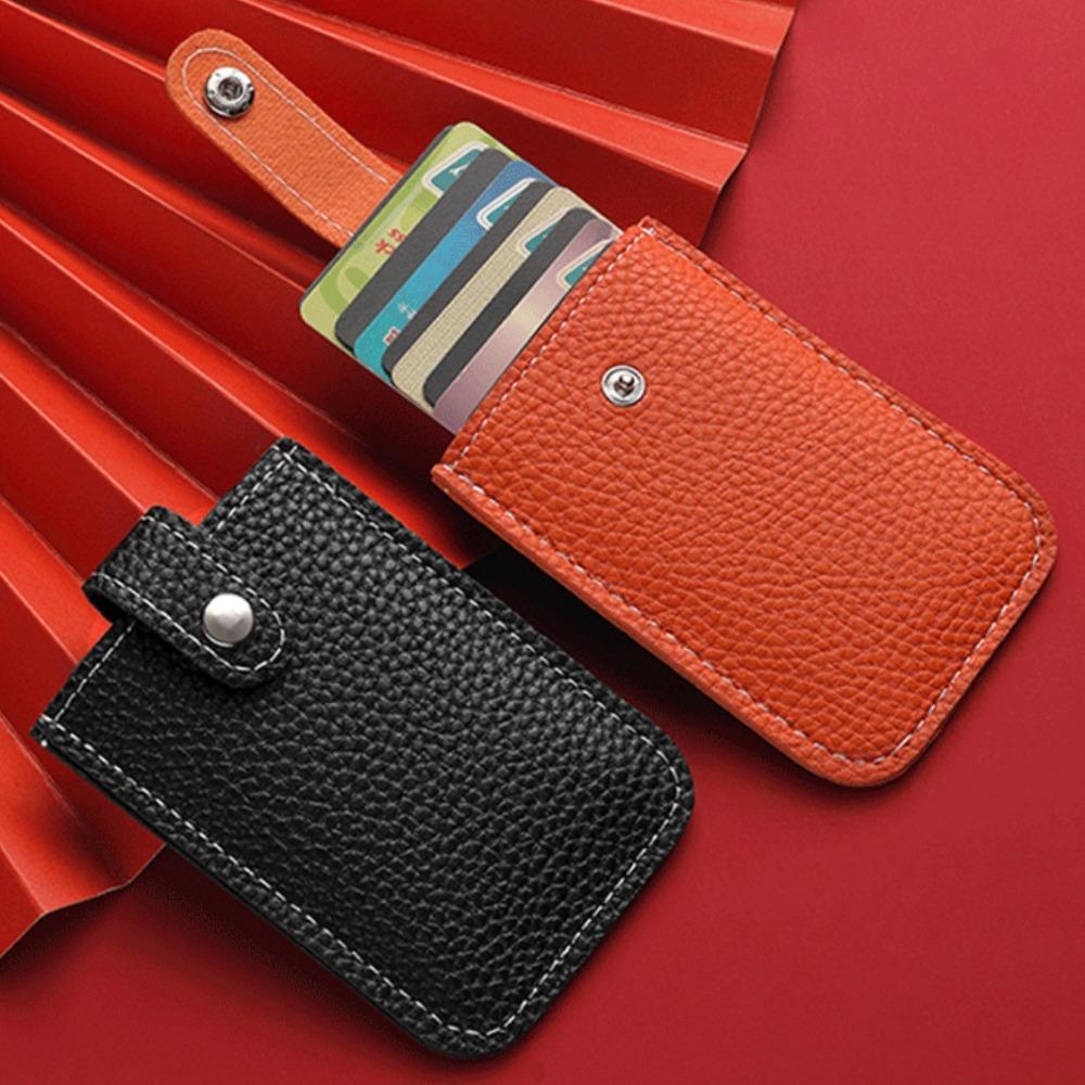 Laminated Concealed Pull-out Business Card Case 4 Card Pockets PU Leather RFID Blocking ID Card Holder Mini Wallets