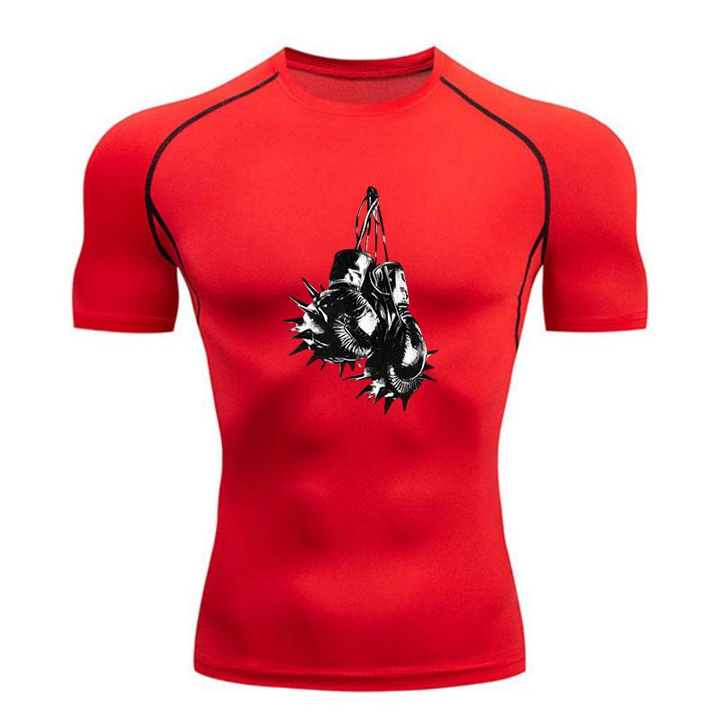 Men's Compression Athletic Workout T-Shirt, Spiked Boxing Gl