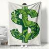 Green Dollar Sign Flannel printed blanket suitable for all seasons suitable for living room office sofa and travel 180x250CM