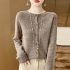 Spring and Autumn's New Wool Cardigan Women's Round-neck Sweater Coat