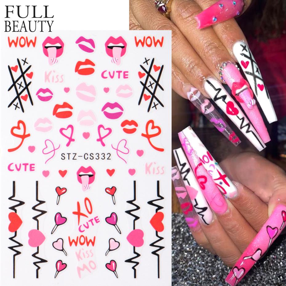 Nail Art Stickers Ins Valentine's Day Romantic Heart Lips Heart Heart Lollipop Nail Stickers