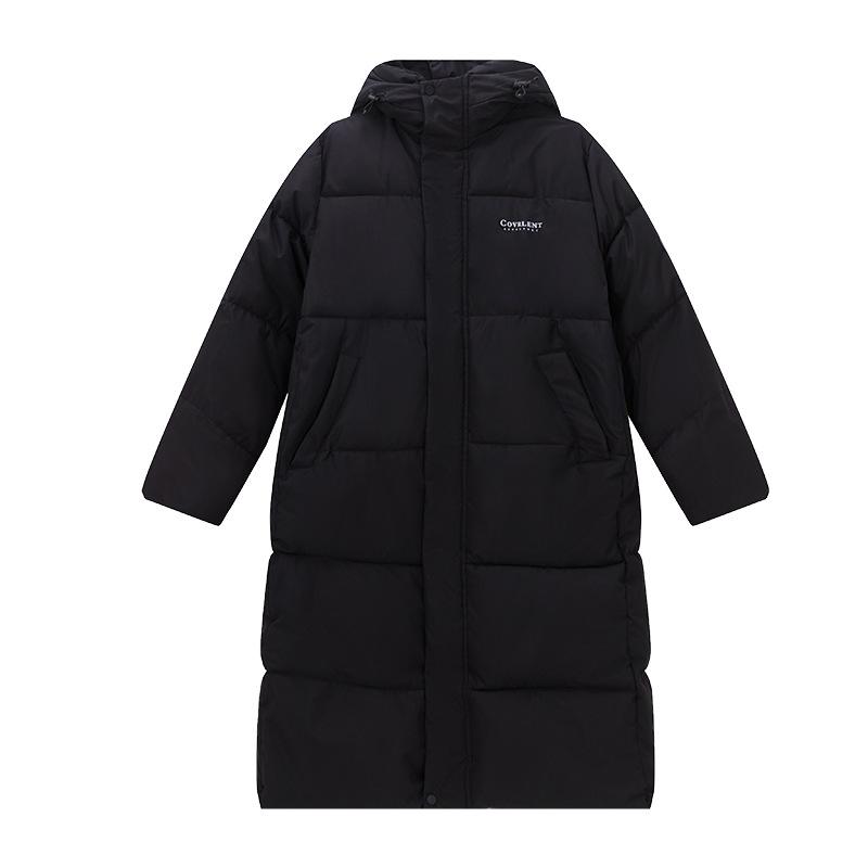 

Женская зимняя куртка-пуховик до середины икры с капюшоном, тяжелая XL чёрный