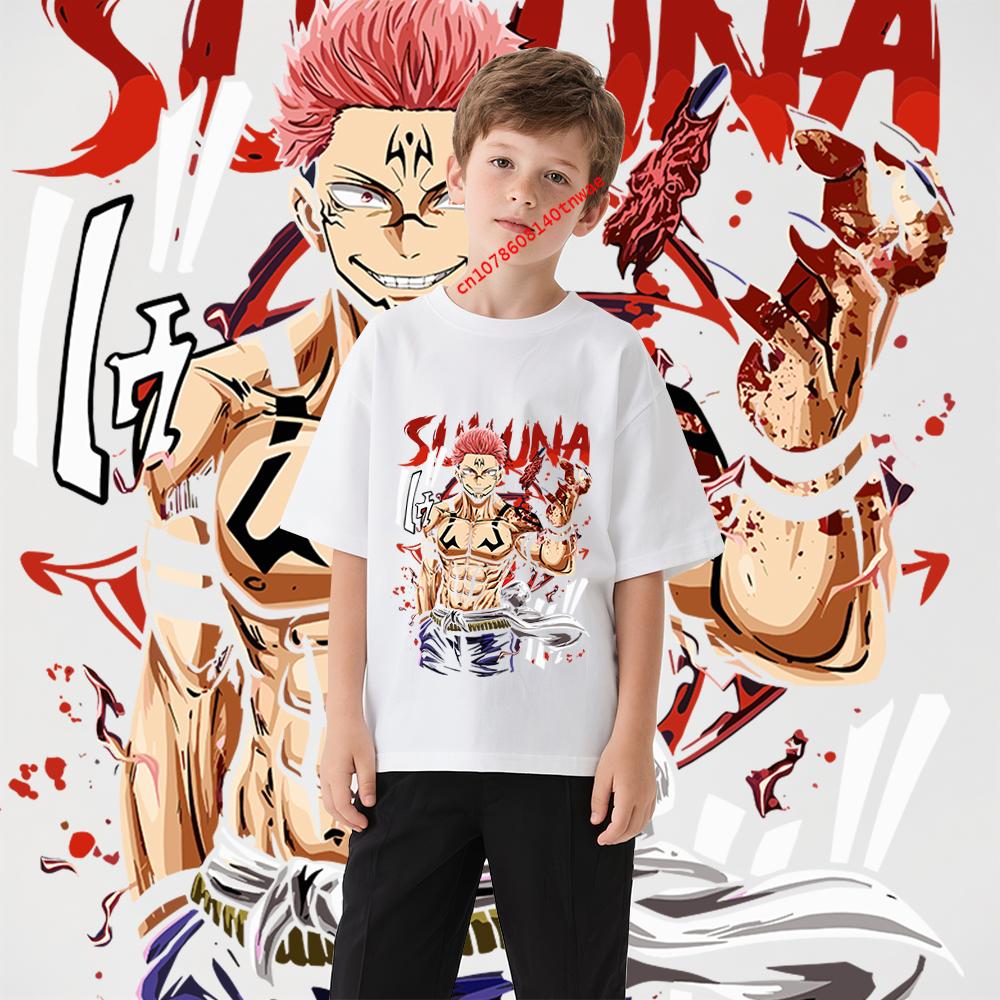 Kids Cotton Tshirt Jujutsu Kaisen Sukuna Print Anime Cartoon Top for Boys Girls 100-160cm Soft Comfortable