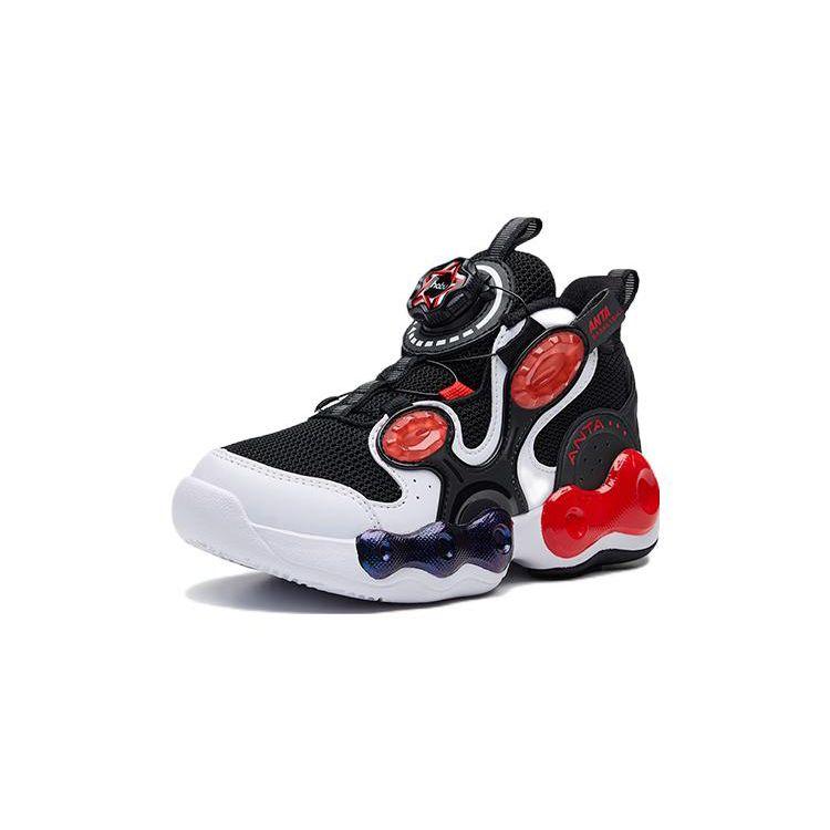 Anta Kids Asymmetrical 2.0 Non-Slip Shock Absorbing Wear-Resistant Low-Top Basketball Shoes Kids sneaker Black White Red 312239953-1