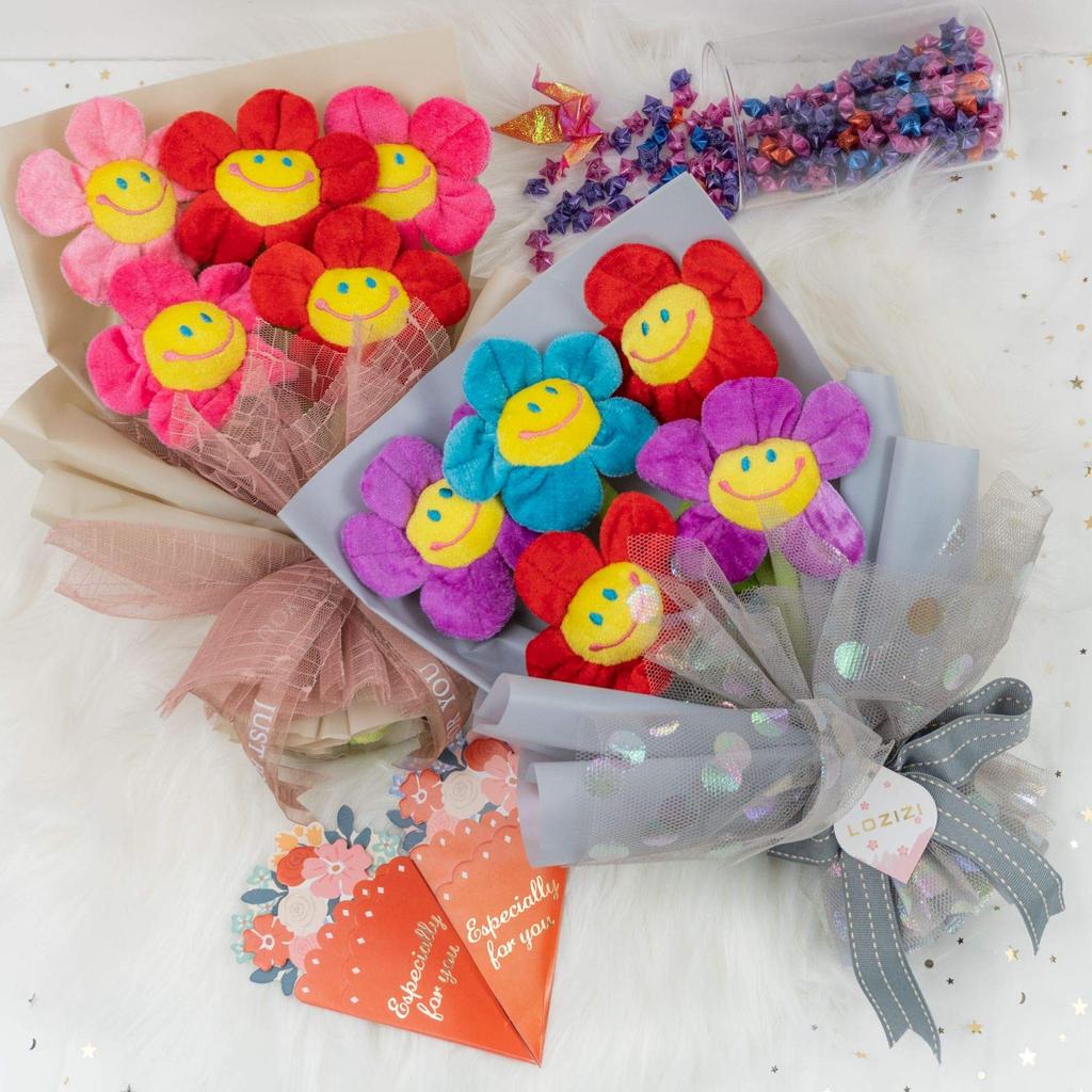 LOZIZI Smile Flower Plush Bouquet, Korean Artificial Never-Wilting Flowers, Gift for Birthday, Anniversary & Get Well, with Message Card, Purple