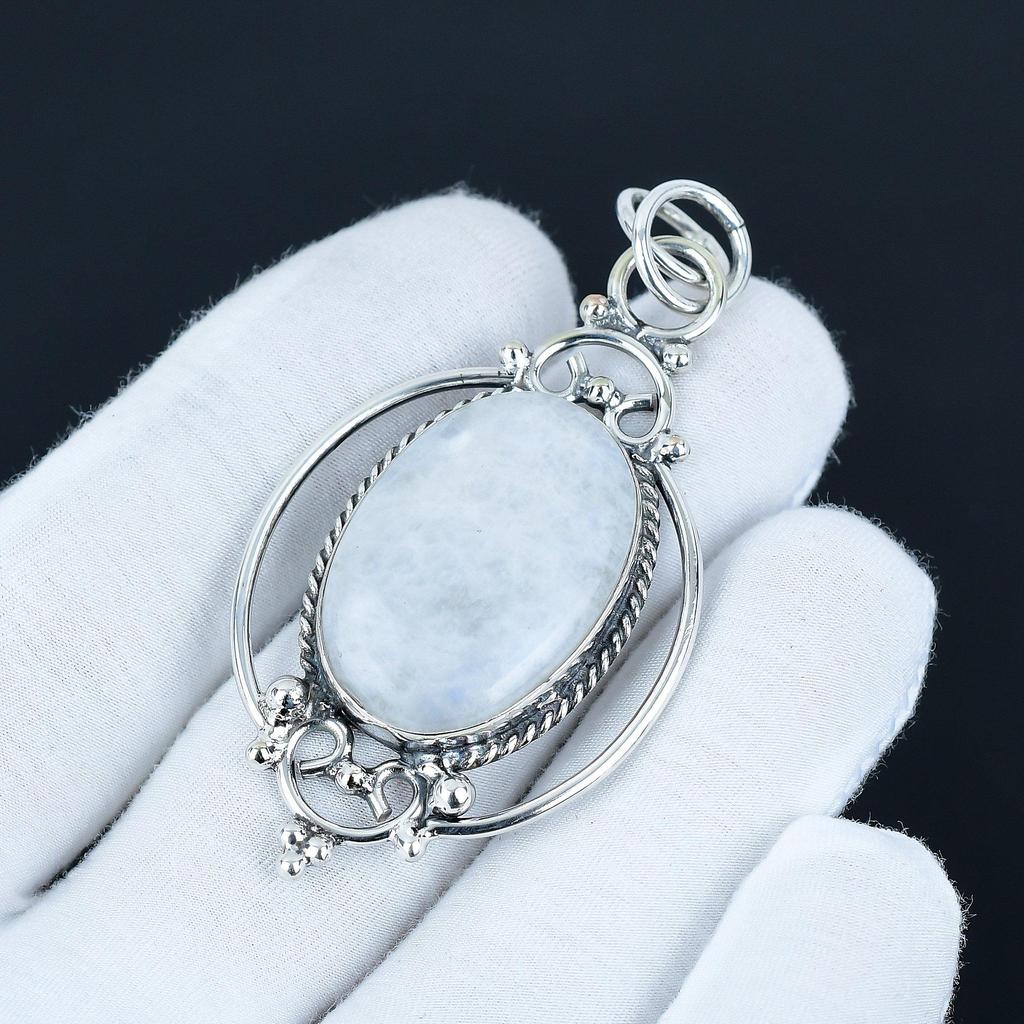 Rainbow Moonstone Pendant, 925 Sterling Silver Pendant, Handmade Pendant, Unique Pendant, Natural Moonstone Gemstone Pendant, Gifts For Mom