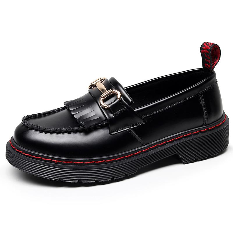 

A fringed women s leather red thread Martin shoes women s fashion student round head casual shoes 35 чёрный