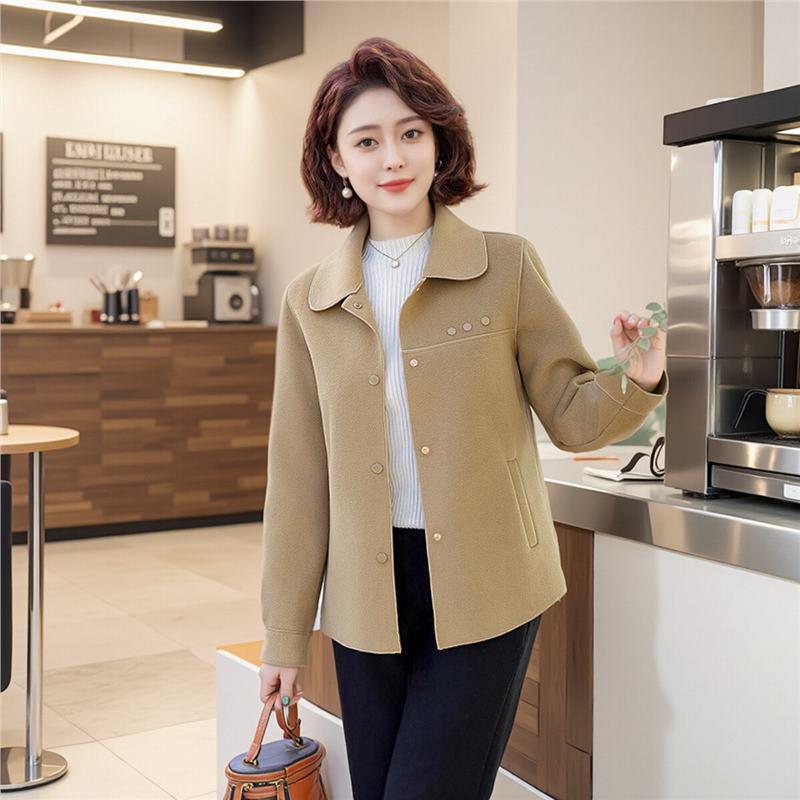 

Стильное двустороннее шерстяное пальто для женщин среднего возраста - Короткое, модное для весны и осени 3XL (120-135 lbs) хаки