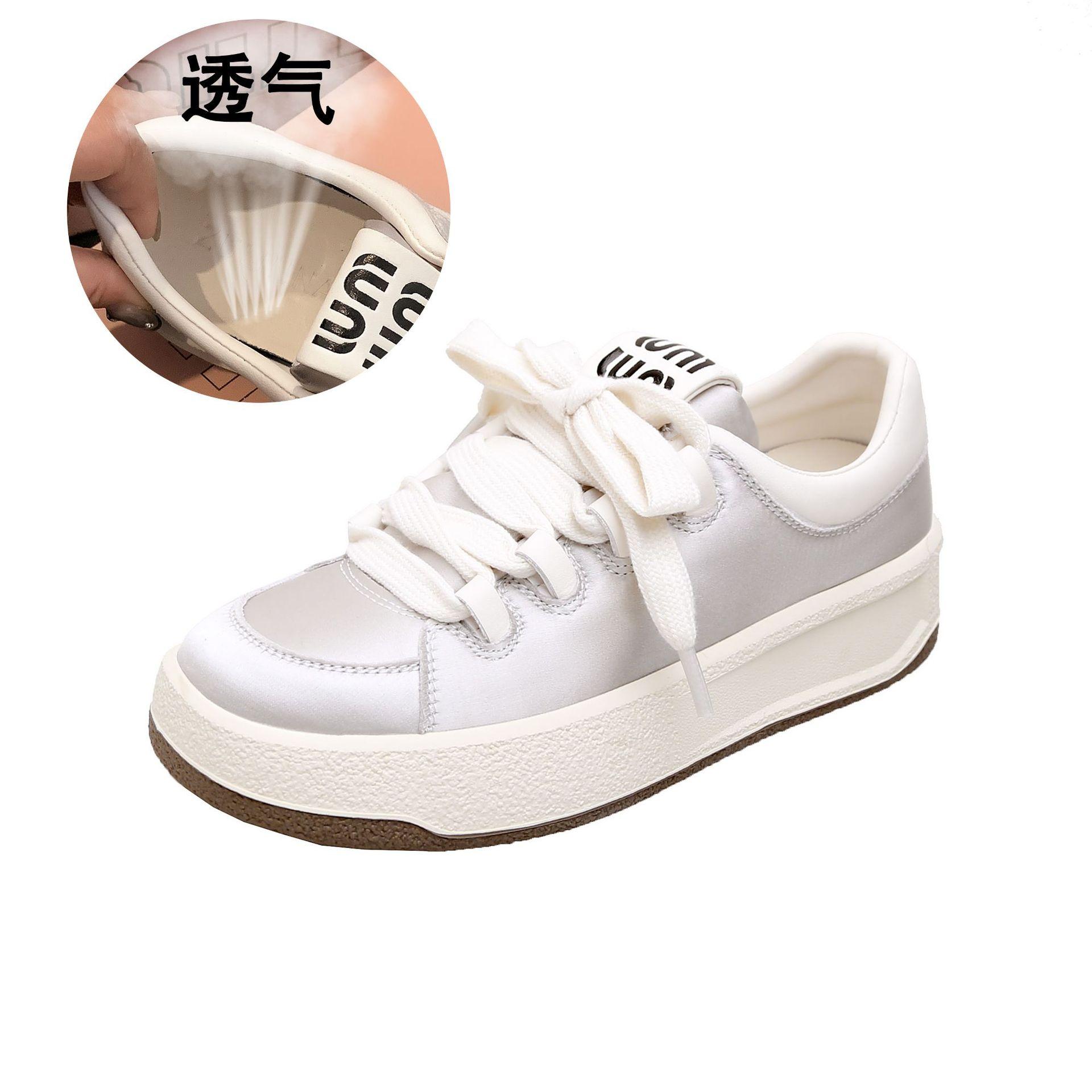 

Атласные толстоподошвенные кроссовки на шнуровке, легкие, увеличивающие рост, повседневные кеды, женские весенне-летние новые кожаные кроссовки 34 серебряный серый