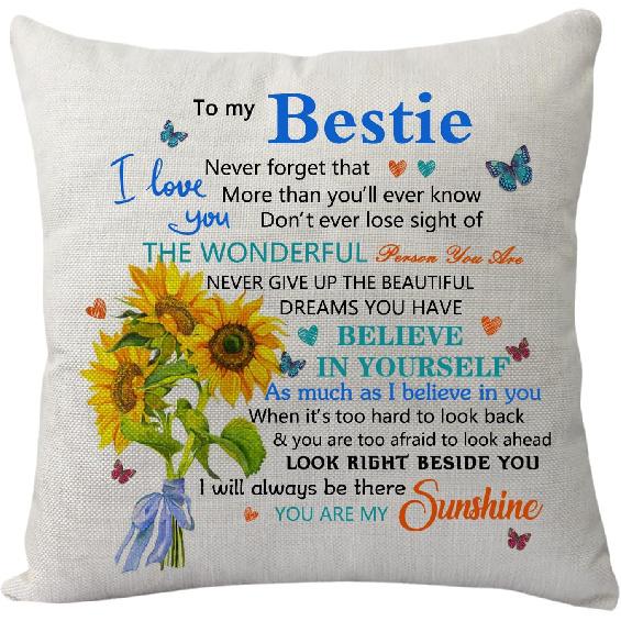 Bestie Pillowcase Gift from Best Friend, Pirational 'Never Forget That I Love You' Pillow Cover, Funny Friendship Cushion Cover for Birthday, Xmas,