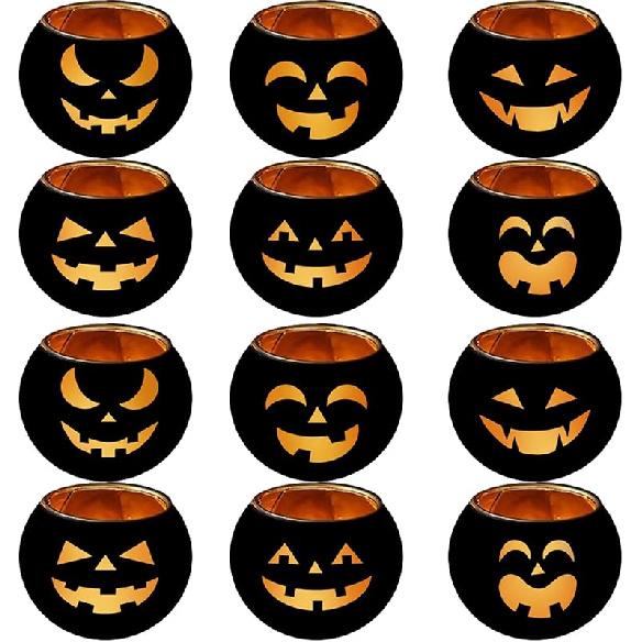 Halloween Table Decor Set of 6, Jack O Lanterns Black Glass Votive Tealight Candle Holders, Halloween Decorations Indoor Party Mantel Coffe Table