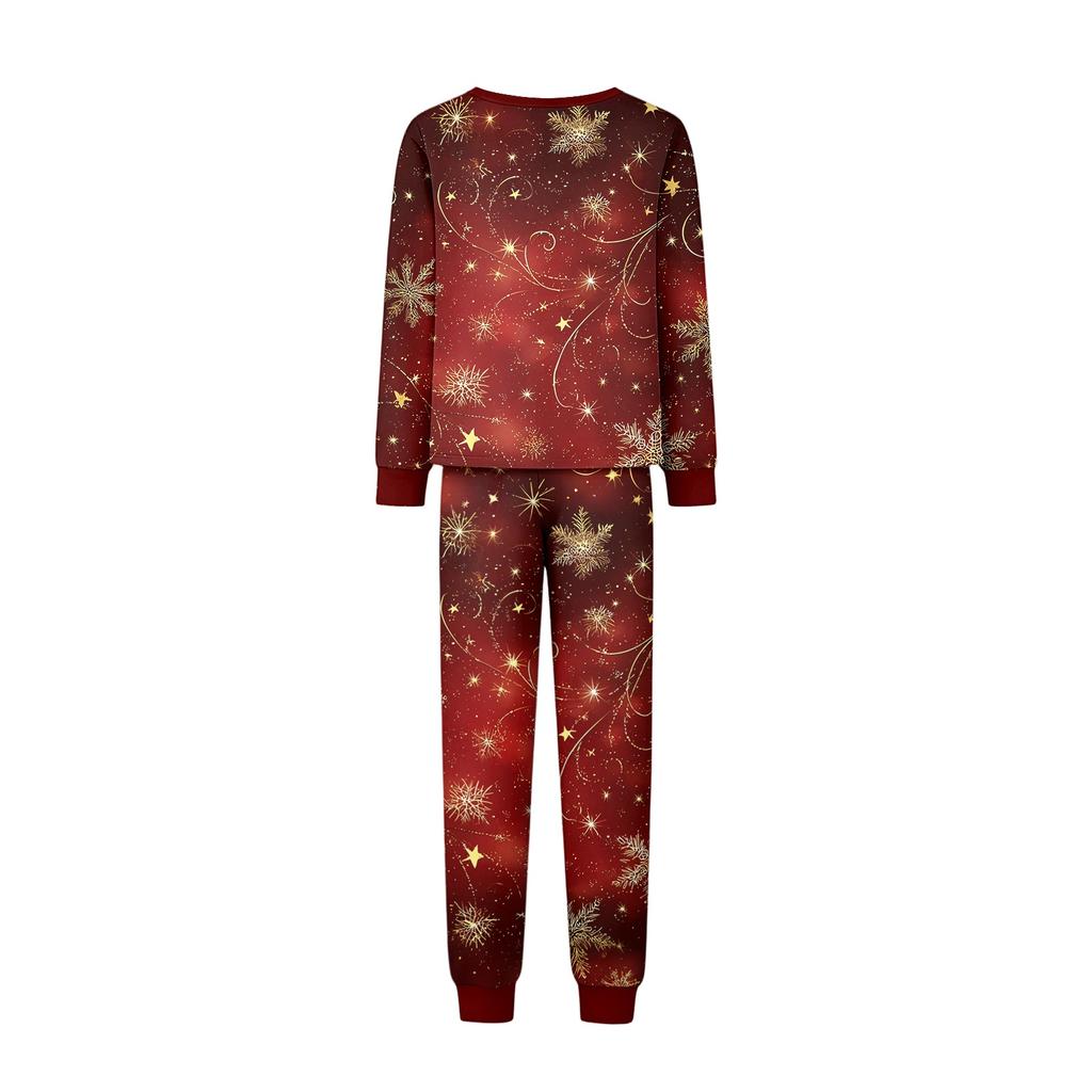 Christmas Printed Family Matching Long Sleeve Neck Loungewear Set for Parents and Kids