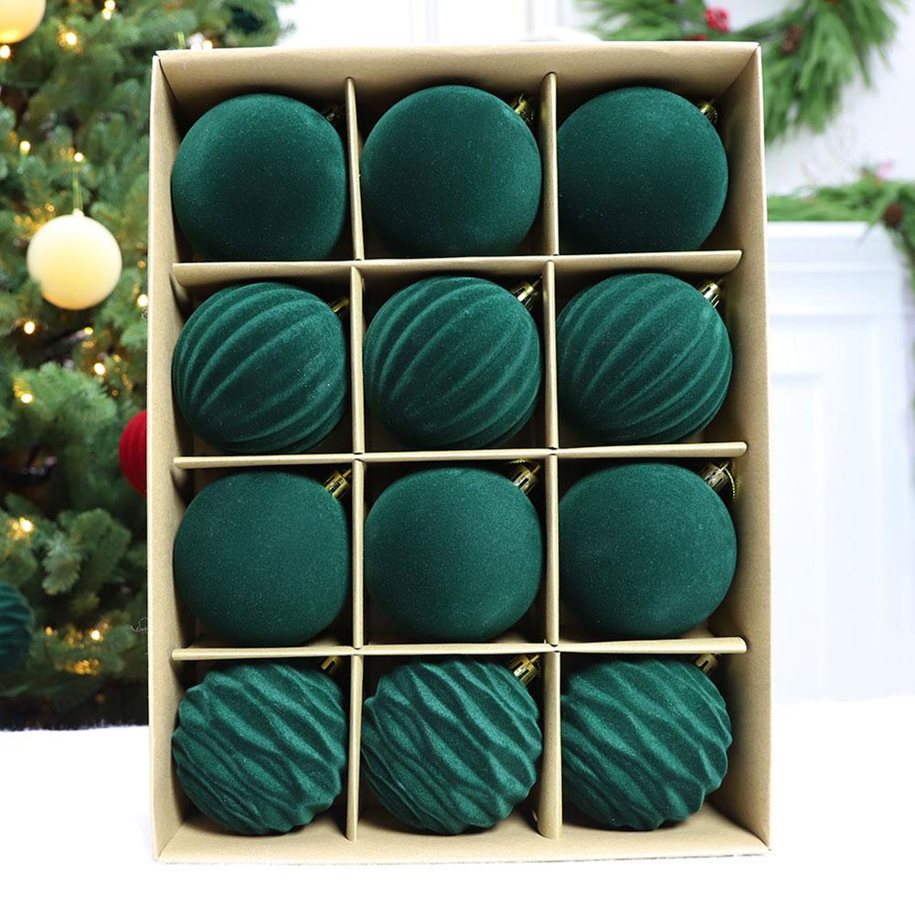 12PCS Velvet Christmas Balls Christmas Tree Ornament Flocked Xmas Ball Hanging Pendents Navidad Festival Party Home Decor Supply