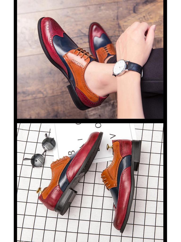 Men's Brogue Colorblock Leather Shoes: Large Size, British Style, Formal Fashion for Spring & Autumn 2020.