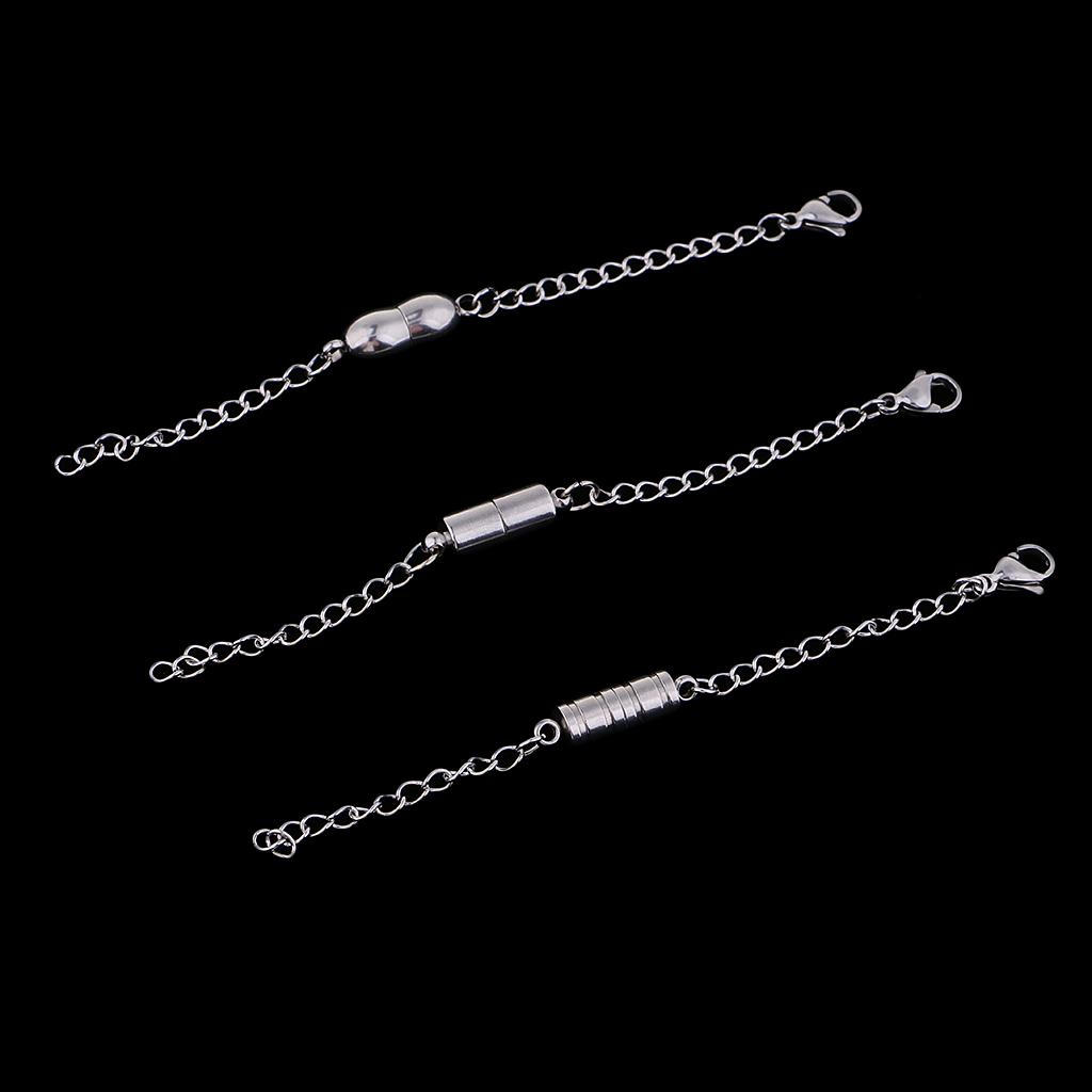 3 Piece Stainless Steel Magnetic Clasps With Extender Chain For DIY Necklace Bracelet Jewelry