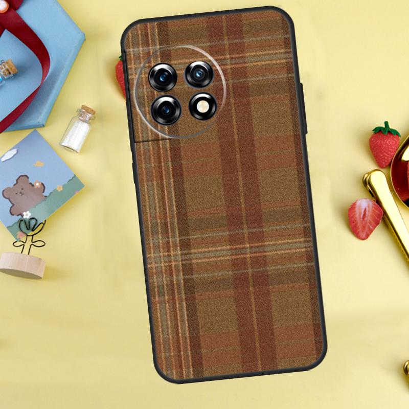 Brown Plaid Cover For OnePlus 8T 10T 13 13R 12 12R 11 10 Pro OnePlus Nord CE 4 2 3 Lite N30 N20 N10 Case