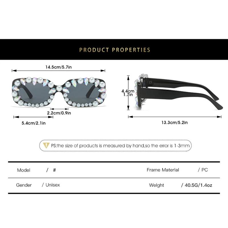 Fashion Vintage Pearl Sunglasses Women Punk Luxury Designer Diamond Square Shades UV400 Trendy Elegant Ladies Sun Glasses