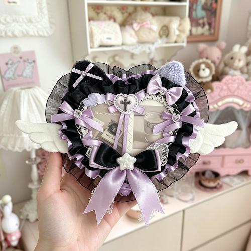 5.8cm Creative Design Kawaii Badge Pin Displaying Holder Sweet Lace Star Protector with Lanyard Fashoin Badge Clip Cover Case