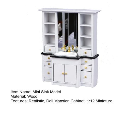 Mini Bathroom Cabinet 1:12 Miniature Bathroom Furniture Cabinet Model with Sink Drawers Doll Accessories for Kids Pretend Play