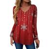 Women's Fashion Casual Christmas Tree Print V-Neck Decorative Button Long Sleeve T-Shirt Top