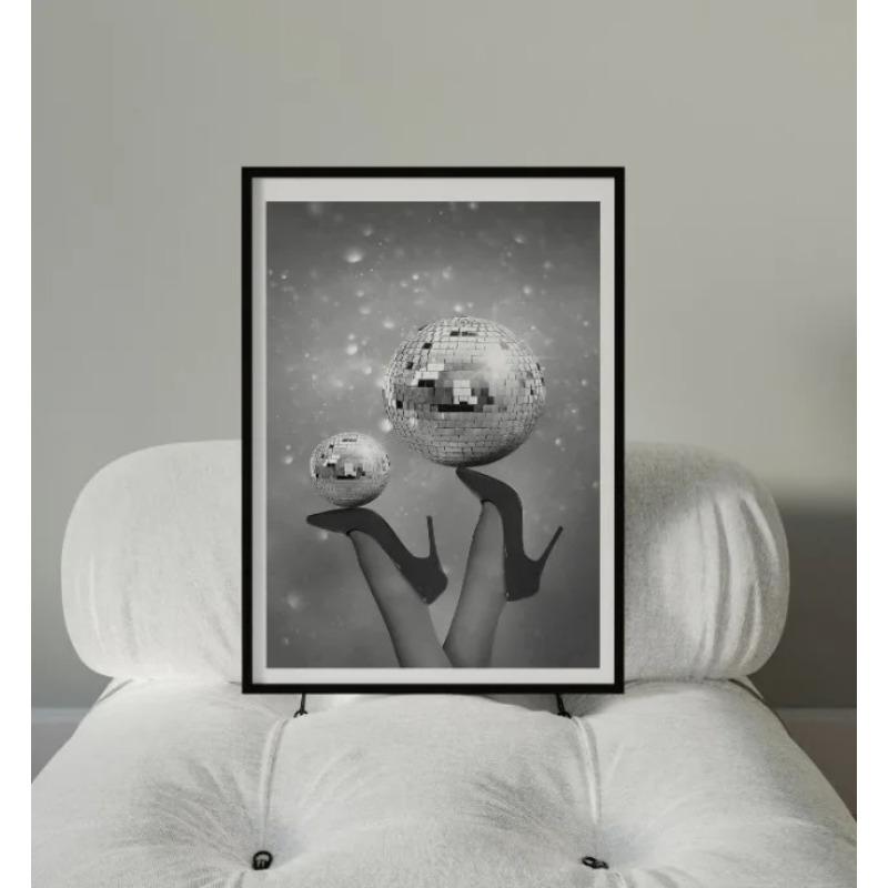 Vintage Diskokugel Poster Diskokugel auf Damenabsätzen Disco Martini Leinwandmalerei Drucke Wandkunst Bilder Zimmer Heimdeko