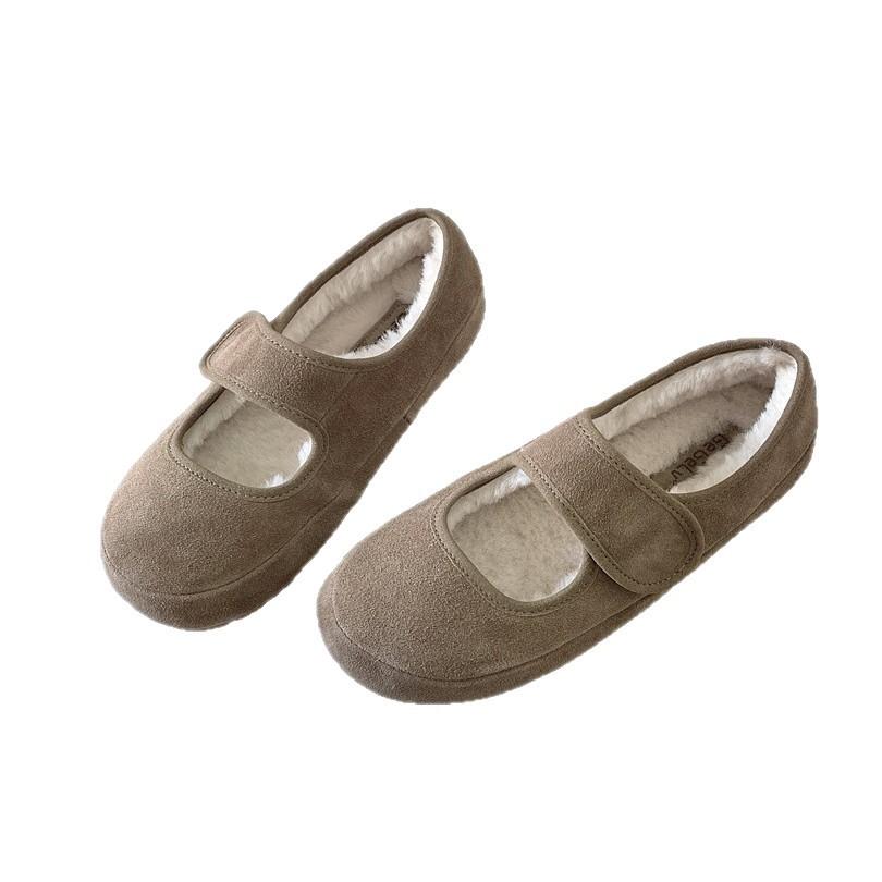 Woolen retro Mori flat-bottomed Mary Jane Woolen single shoes women's 2025 autumn and winter velvet Birkenbeanie shoes