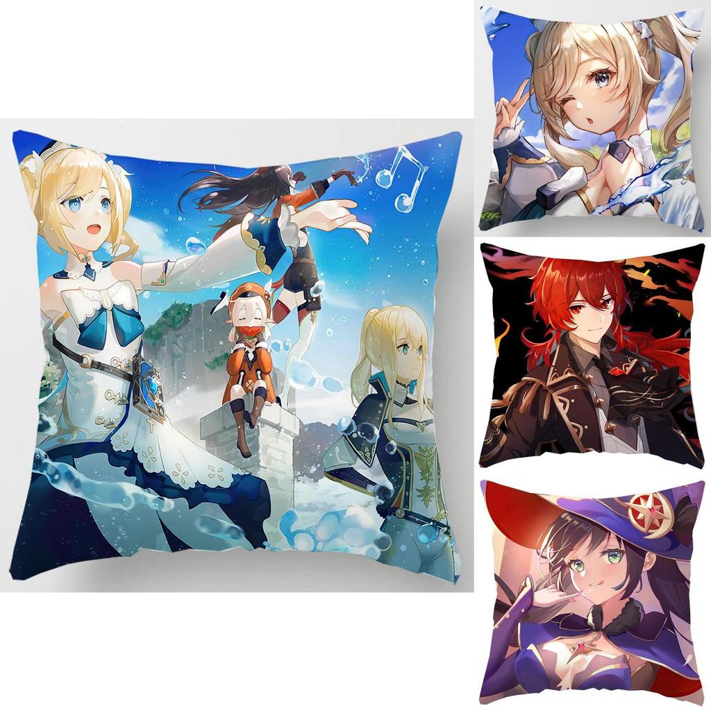 Genshin Impact Soft Polyester Peachskin Cushion Cover For Cozy Back Support