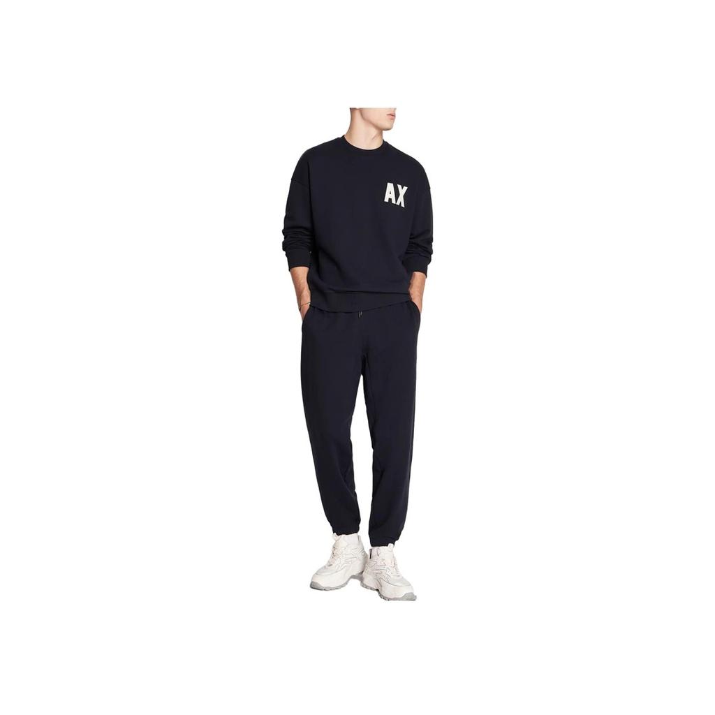 Armani Exchange Solid Color Drawstring Logo Label Sports Casual Pants Men bottoms Deep-Navy-Blue 6RZPKF-ZJ1ZZ-1583